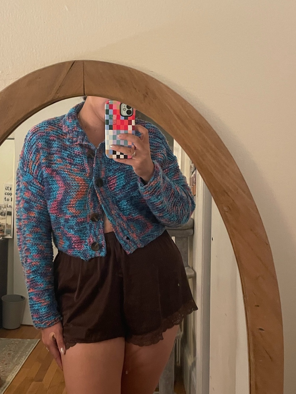 BDG Multicolor Teddy Cardigan Jacket in Blue & Pink